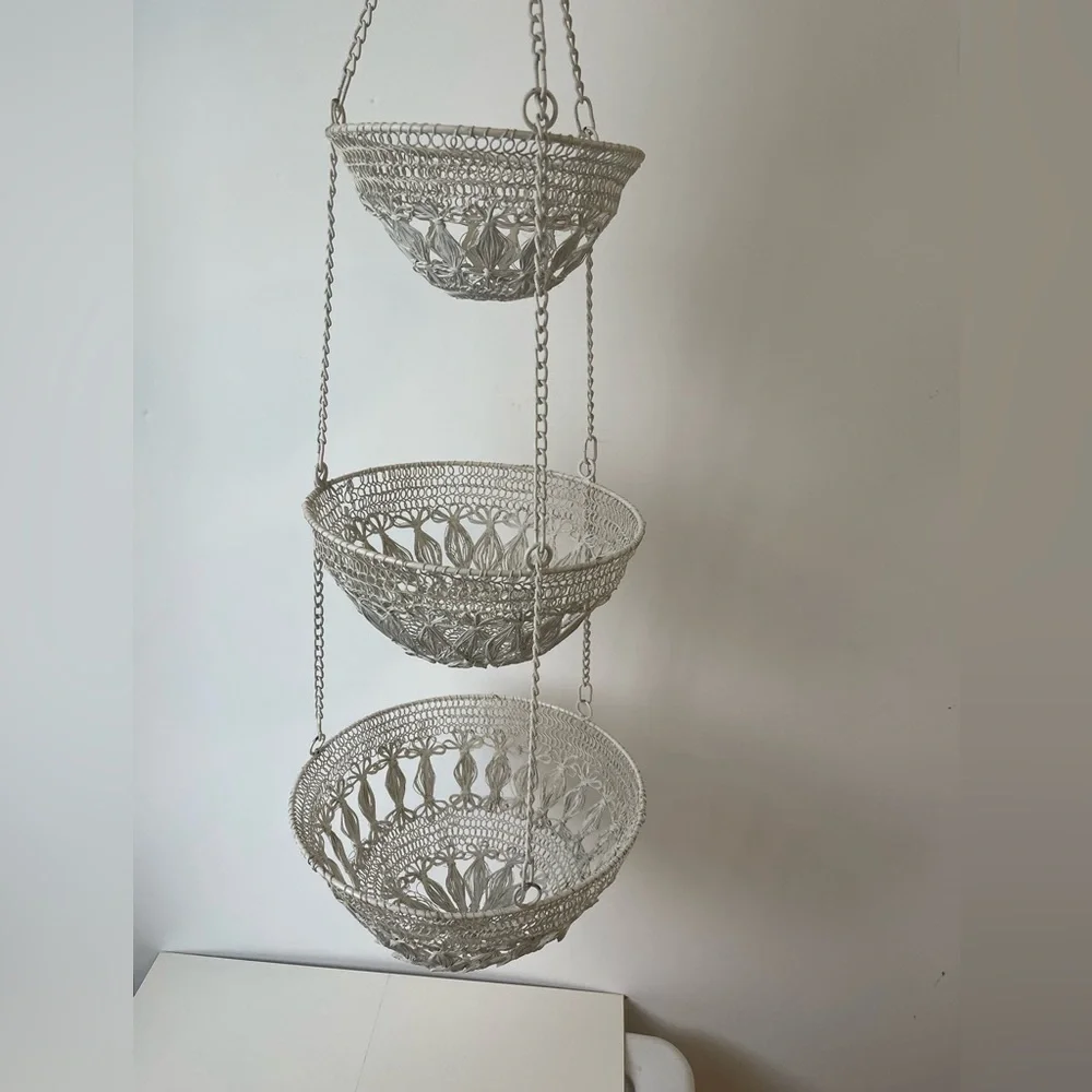 Woven Wire Tripple Hanging Basket Rattan Look